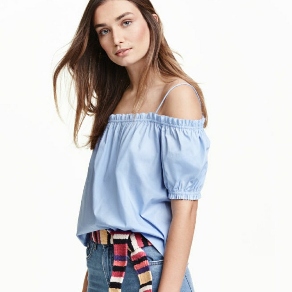 H&M BLUE CONSCIOUS COLLECTION CITY DIARIES TOP